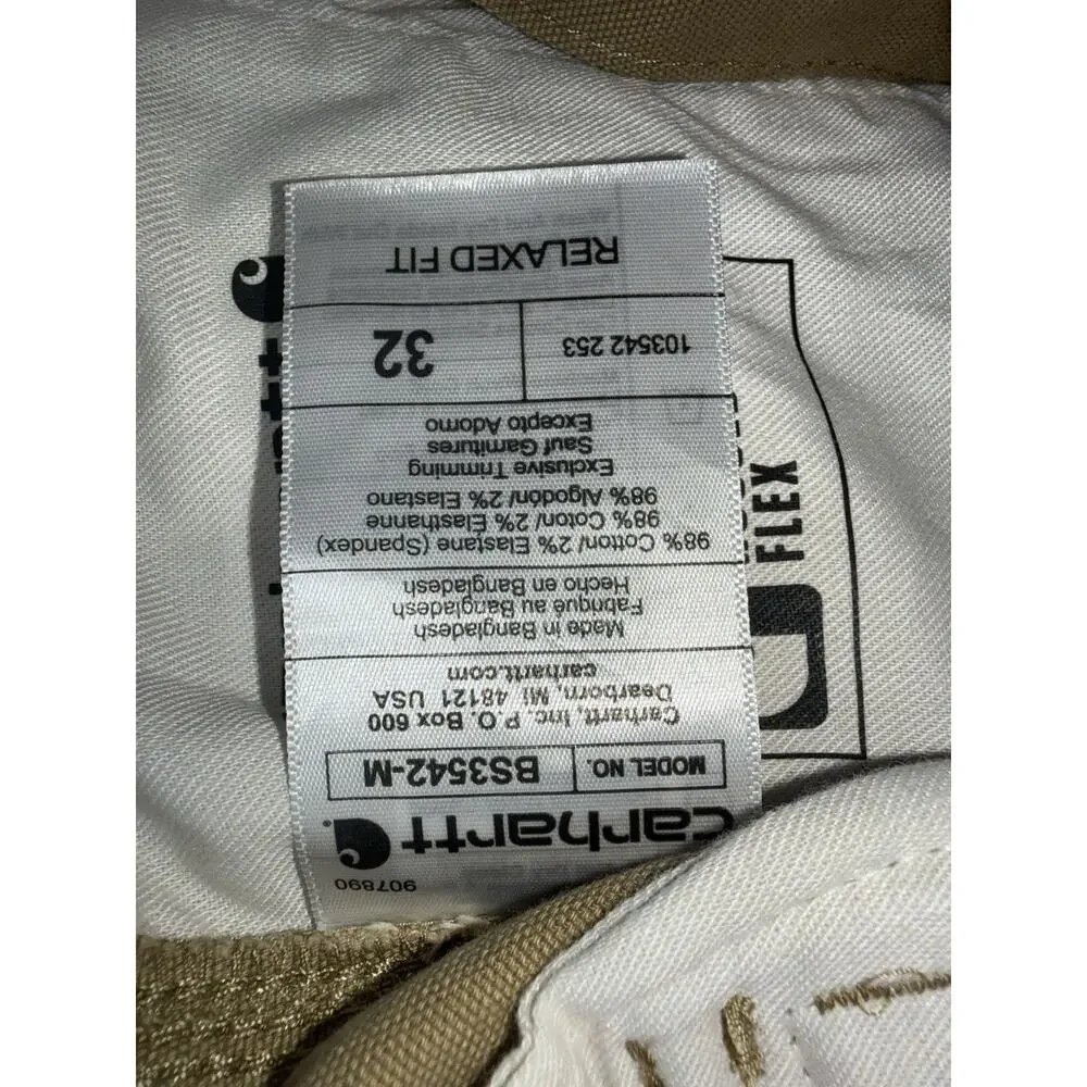 Carhartt Cargo Shorts Mens 32 Khaki Relaxed Fit Workwear Stretch 11in Inseam